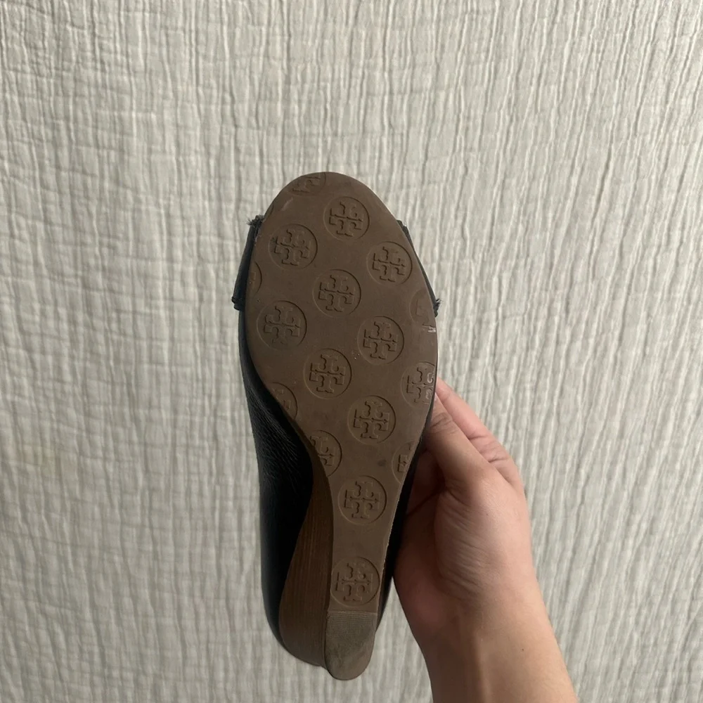 Tory Burch Black Flats with Gold Detailing